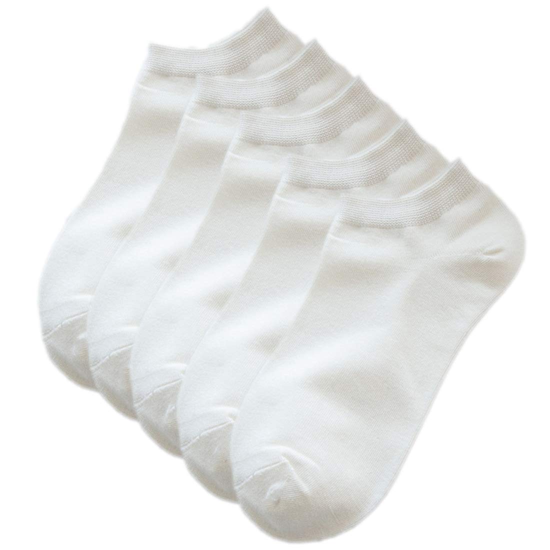 Hamjax Womens Invisible Socks Casual Low Cut Ankle Socks, 5 Pairs, White