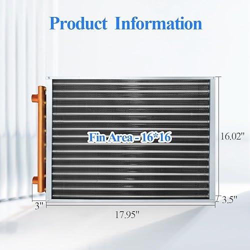 Miniatura 4 de Intercambiador de calor de agua a aire de 16 x 16 pulgadas con puertos de cobre de 1 pulgada para hornos de madera al aire libre, calefacción y