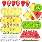 Ruizhihu 48pcs Artificial Fruit Set (2x2x0.3in, Plastic, Unscented, 0.358kg) - 10 Ice Cubes, 15 Lemon, 6 Strawberry, 6 Watermelon, 6 Kiwi Slices - Photo Props, Decorating, Gift
