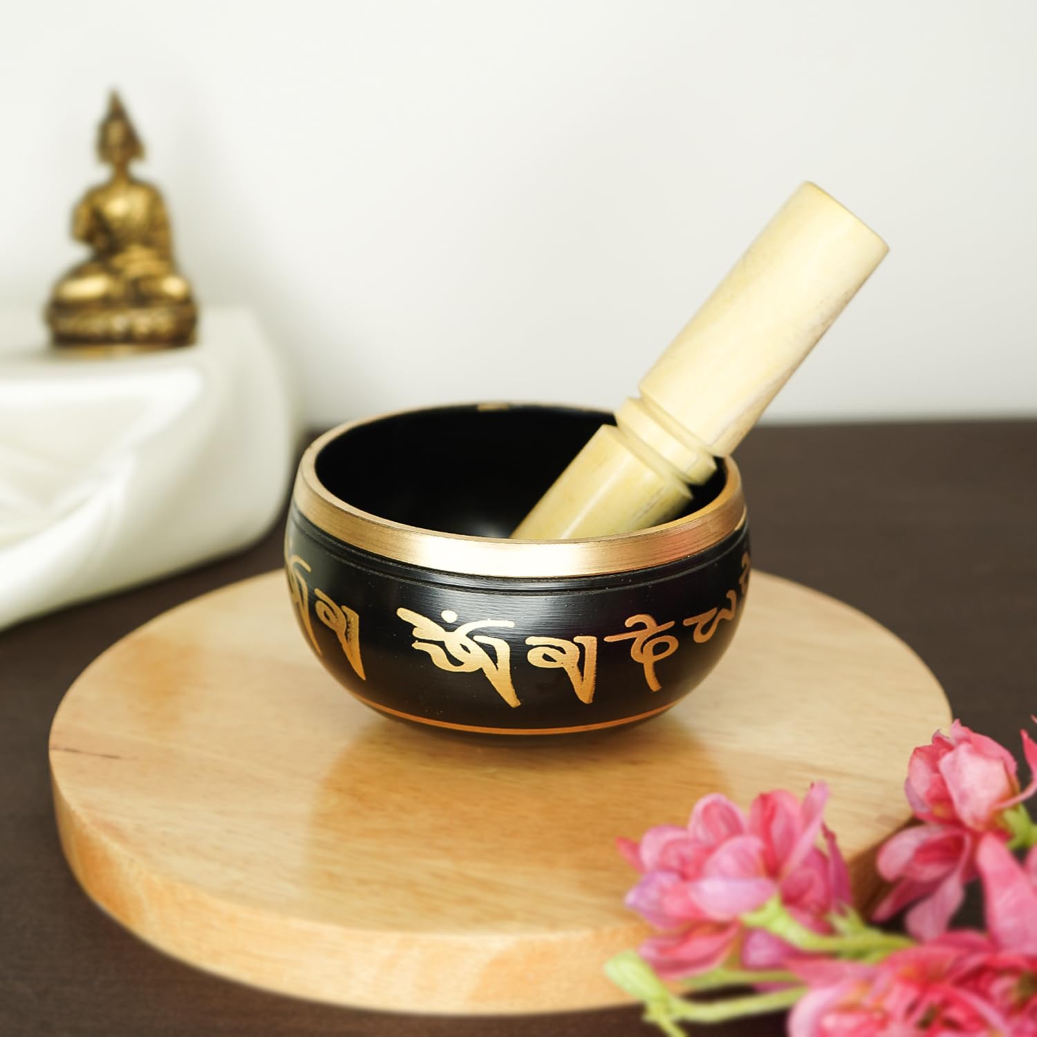 Ekhasa Campana tibetana per meditazione fatta a mano in puro bronzo al 100% (8,9 cm) | Set autentico di meditazione per un suono OM profondo | Le ciotole tibetane per la guarigione del suono sono