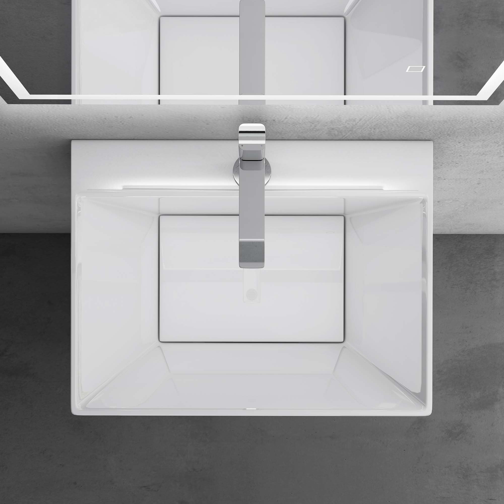 doporro Lavabo sur Pied Blanc Vasque Colonne en Fonte Minérale Lave Mains Rectangulaire pour Salle de Bain 60x45x90cm Colossum40