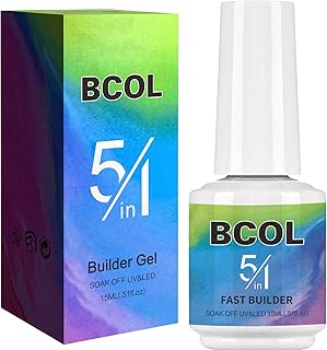 BCOL Gel Nail Polish Builder Gel for Nails 5-in-1 Builder Nail Gel, 15ml Hard Gel Builder Extension Nail Strong Brush On Nail Glue Gel for False Nails, Press On Nails, Nail Tips, Base Coat, Blooming Gel, Long Lasting UV/LED Lamp Required