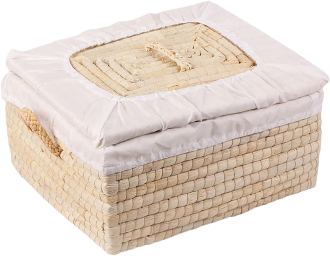Straw Bread Basket with Lid 25x30x14cm Woven Bun Storage Basket for 5-10 Buns Kitchen Organizer Food Serving Tray for Daily Use