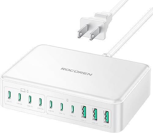 Miniatura 9 de Cargador USB C de 100 W, Rocoren de 4 puertos PD3.0 QC5.0 PPS USB C, cargador de pared multipuerto 3 USB-C+1 USB-A para MacBook Pro, iPad Pro,