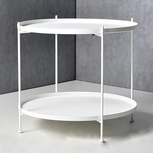 Miniatura 8 de Mesa auxiliar moderna de metal, mesa auxiliar redonda de 23.6 pulgadas para interiores y exteriores, mesa de centro pequeña para sala de estar,