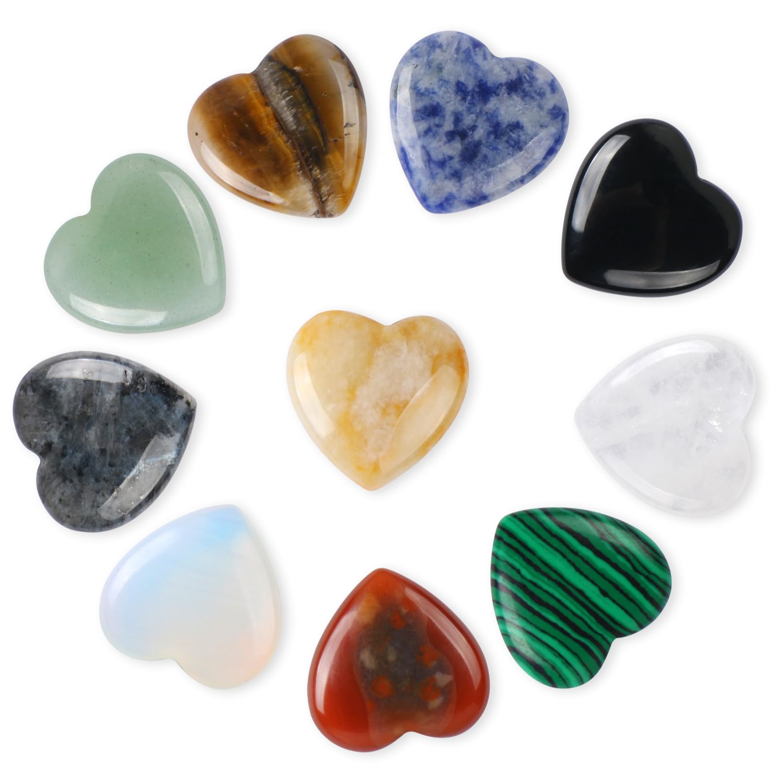MIDELONG Natural Heart Healing Crystals Stones Rose Quartz Amethyst Polished Love Stone Palm Gemstones Set Reiki Balancing Meditation 0.8" Crystal Gifts for Women, Pack of 10