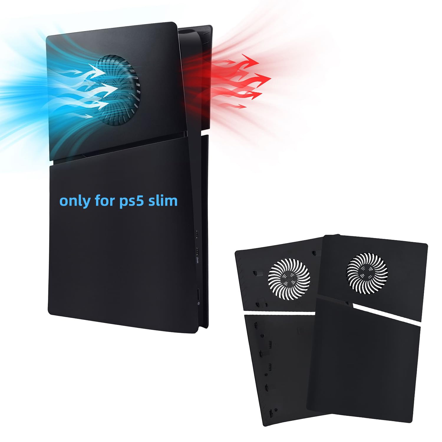 Mcbazel PS5 Slim Faceplate Remplacement ABS Housse de Protection de Façade Accessoires de Ventilation de Refroidissement pour PS5 Slim Digital Edition - Noir(Non pour PS5/PS5 Pro)