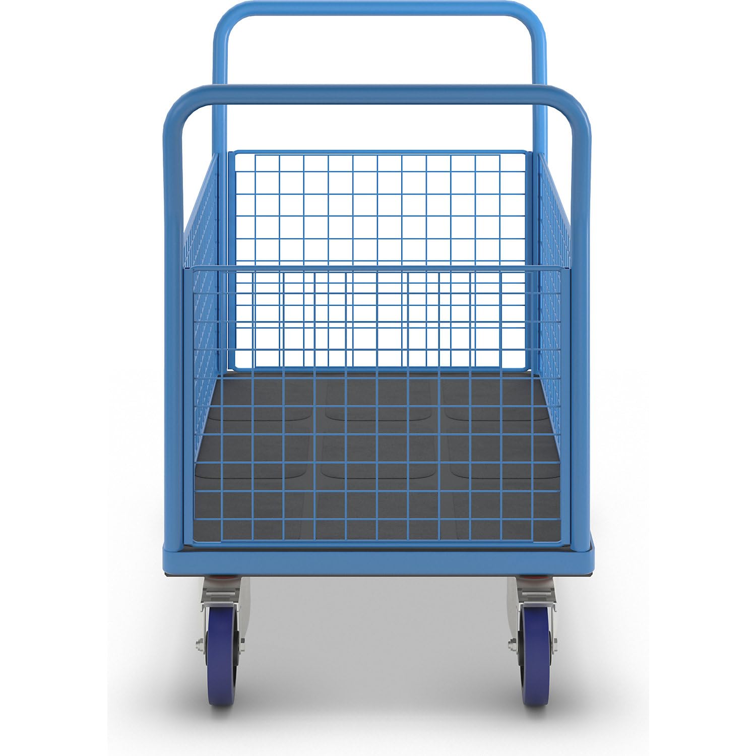 eurokraft pro | Plattformwagen mit Gitterwänden | Vollelastik-Rollen, 4 hohe Gitter, LxB 1200 x 750 mm