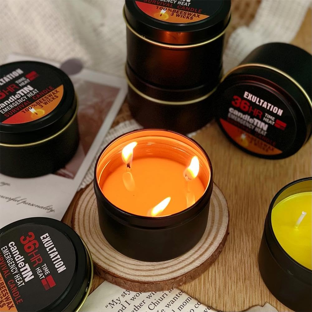 Candela di sopravvivenza 36 ore, 3 stoppini, portatile a lunga durata, resistente alle intemperie per escursioni e campeggio