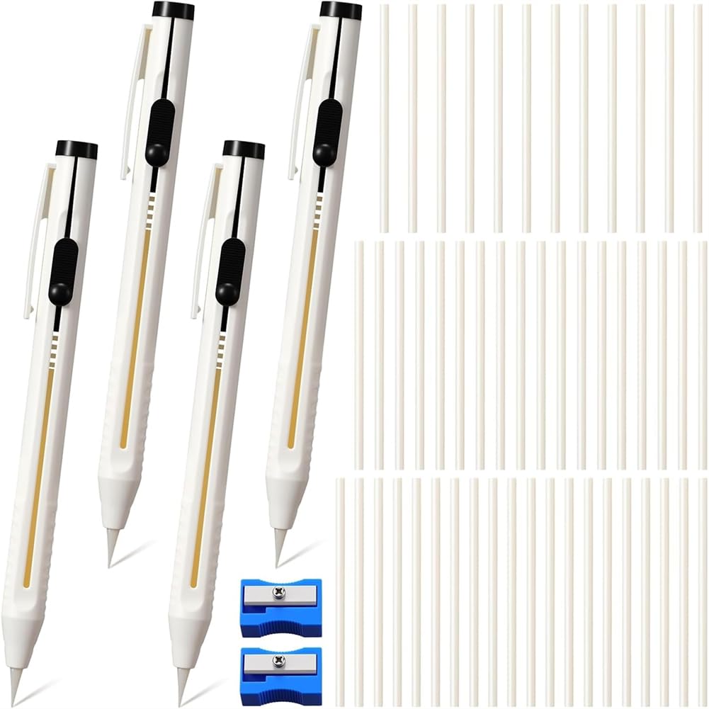 UDSKNV[KSL Chalk Pencil Set 56Pcs White for Sewing, Tailor's Fabric Marking Tool with Refills for Quilting, Dressmaking DIY Projects
