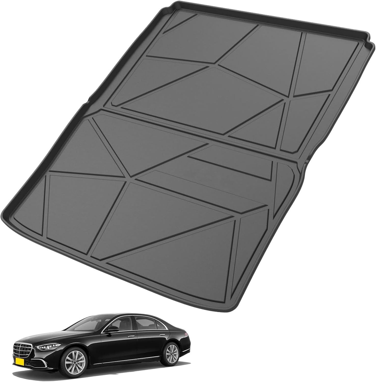 Elsetyler Custom Fit for Cargo Liner Mercedes-Benz S-Class 2021–2025 - Black TPE All Weather Heavy Duty Waterproof Rear Cargo Tray Trunk Floor Mat Protector