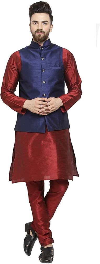 Maroon kurta with nehru jacket Clearance