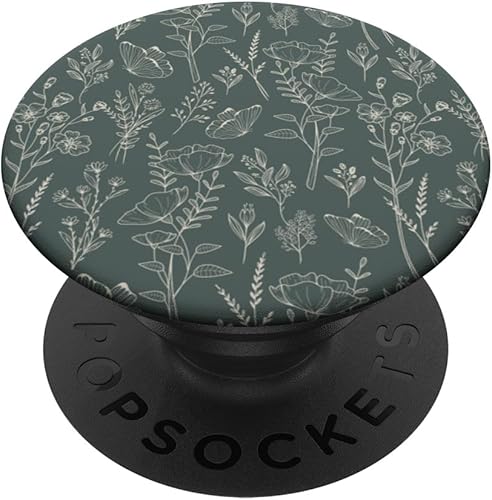 Miniatura 1 de Butterfly Meadow Botánico Flor Silvestre (Muted Forest Green) PopSockets Estándar PopGrip