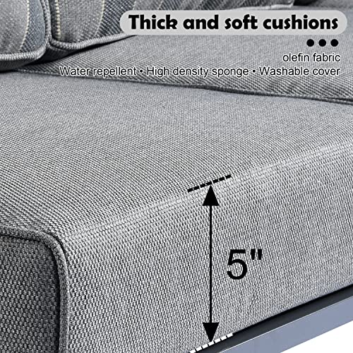 HOOOWOOO-6-Piece-Outdoor-Patio-Furniture-SetAluminum-Outside-Modern-Conversation-SofaWeather-Resistant-Couch-Seating-with-Ottoman-Table-Cushioned-ArmrestGrey-Stripe HOOOWOOO 6 Piece Outdoor Patio Furniture SetAluminum Outside Modern Conversation SofaWeather Resistant Couch Seating with Ottoman Table Cushioned ArmrestGrey Stripe