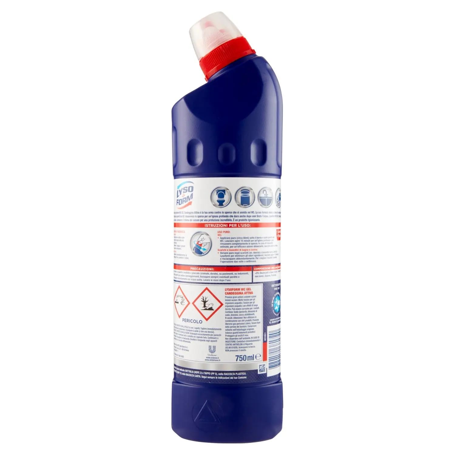 Lysoform Candeggina Attiva - Limpiador de baño con lejía (15 unidades, eficaz contra la cal, 750 ml, incluye llavero Beni Culinari gratuito)