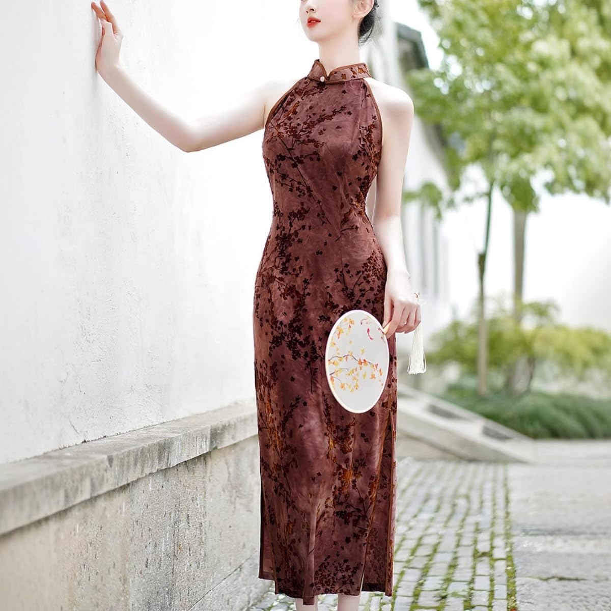 Vestido Largo Chino Qipao para Mujer, Cuello Halter, Sin Mangas, Cheongsam, Elegante, Maxi, para Invitadas De Boda, Cóctel, Fiesta De Noche, Vestido De Graduación
