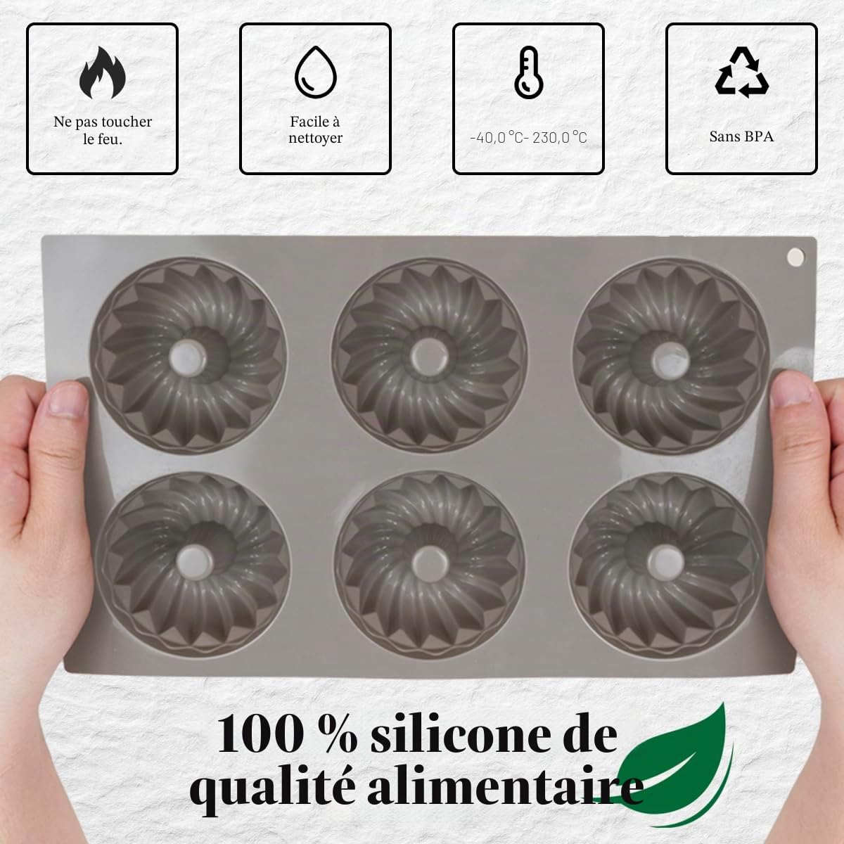 Lot de 3 Mini Moules à Savarin, 6 Cavités Moule Kouglof en Silicone Réutilisables pour la Cuisson Gâteaux, Desserts, Chocolat, Gelée