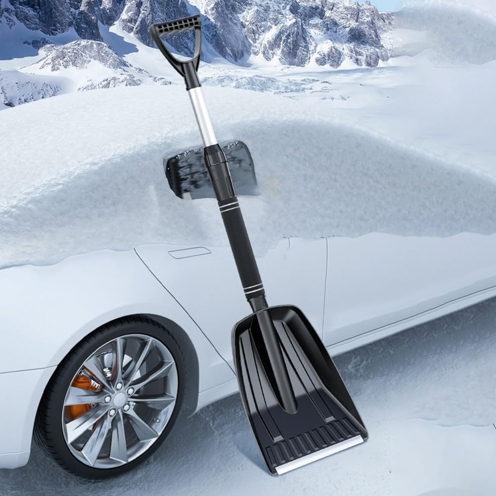 Pelle à neige rétractable pour voiture avec angle réglable, 71-86 cm extensible en aluminium et ABS avec poils à 3 rangées, noir
