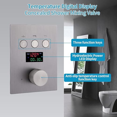 Brushed Nickel 3 Way Shower Diverter Valve Ayivg Thermostatic Shower Mixing Flow Control Valve Temperature Display Shower Rough-In Mixer Valve Kit Can Use All Options At A Time #TOP1