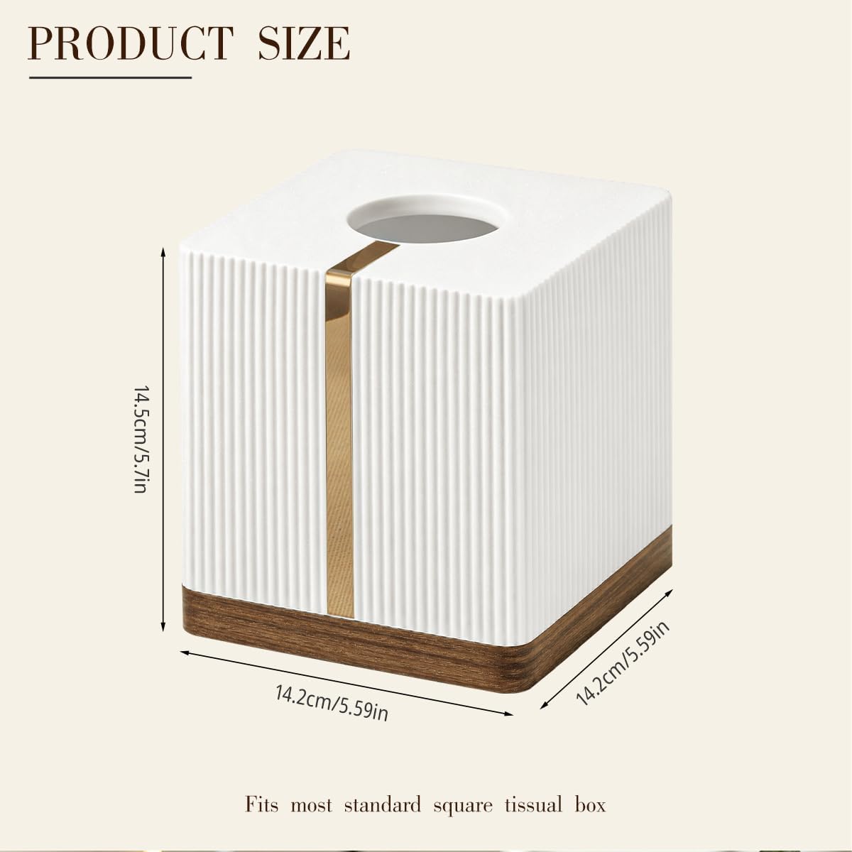 Decorative Tissue Box Cover Square,Cute Napkin Holder with Gold-Tone Edging