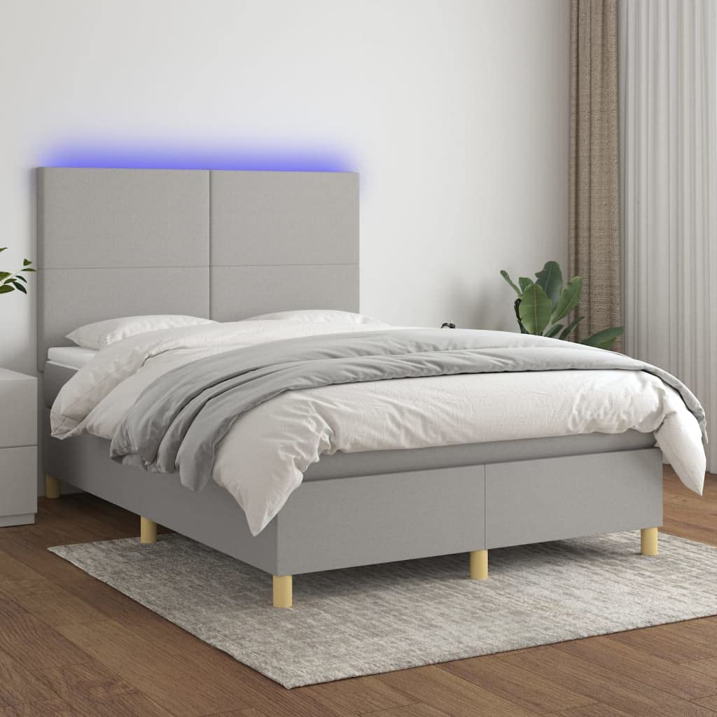 3135269 łóżko kontynentalne z materacem i materacem LED, do sypialni, meble jasnoszare, 140 x 190 cm