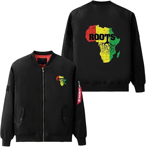 Miniatura 4 de Africa Map Reggae Rasta Roots Flight Bomber Chaqueta Otoño Invierno Thicken Windbreaker Abrigos acolchados Casual Outdoor para Hombre