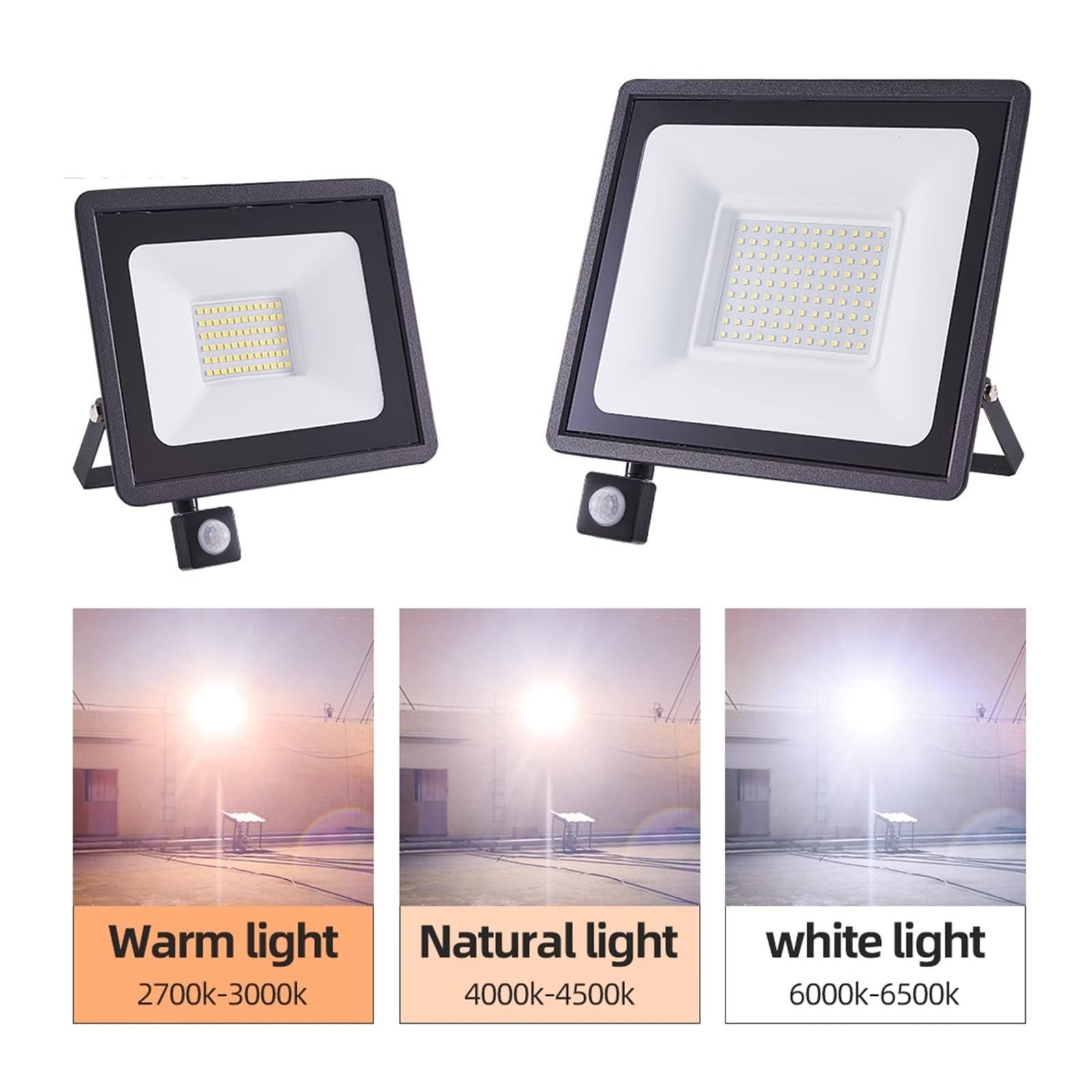 Oświetlenie zewnętrzne LED z czujnikiem ruchu, wodoodporne, o dużej jasności, 100 W, 50 W, do ogrodu, na ulicę, do garażu, na ścianę, na podwórko,Cold White-100W