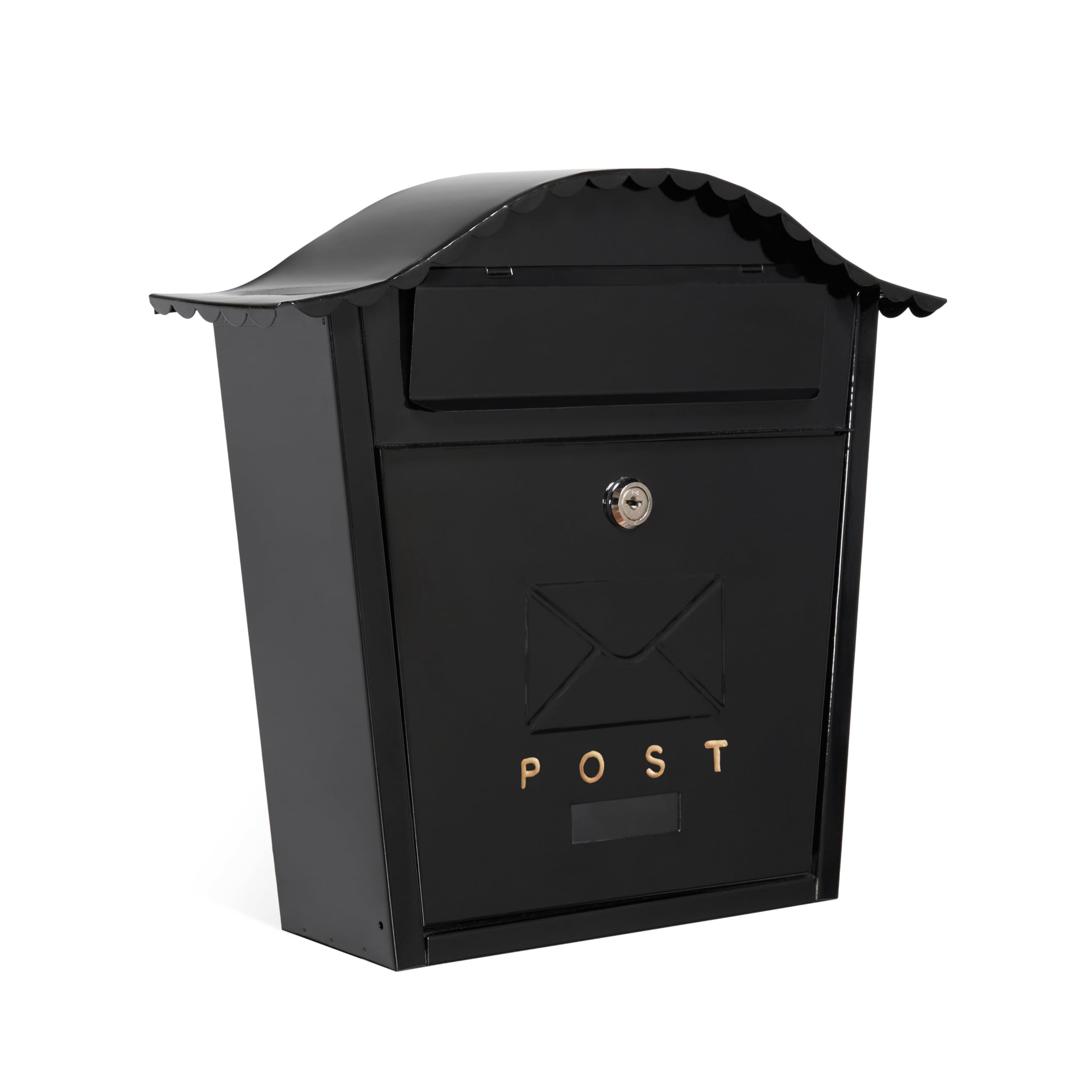 Assorted Collections Black Wall Mounted Post Box Contemporary Design Letterbox Lockable 2 Keys Iron Weatherproof Mailbox Easy To Install - 35.5 X 26 X 10 Cms Extra Large