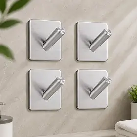 Kit com 4 Ganchos em Aço Inoxidável com Adesivo Reforçado, Suporte Multiuso para Parede, Ideal para Banheiro, Quarto e Cozinha, Alta Resistência e Instalação Prática – Qualidade Premium LNMAX®