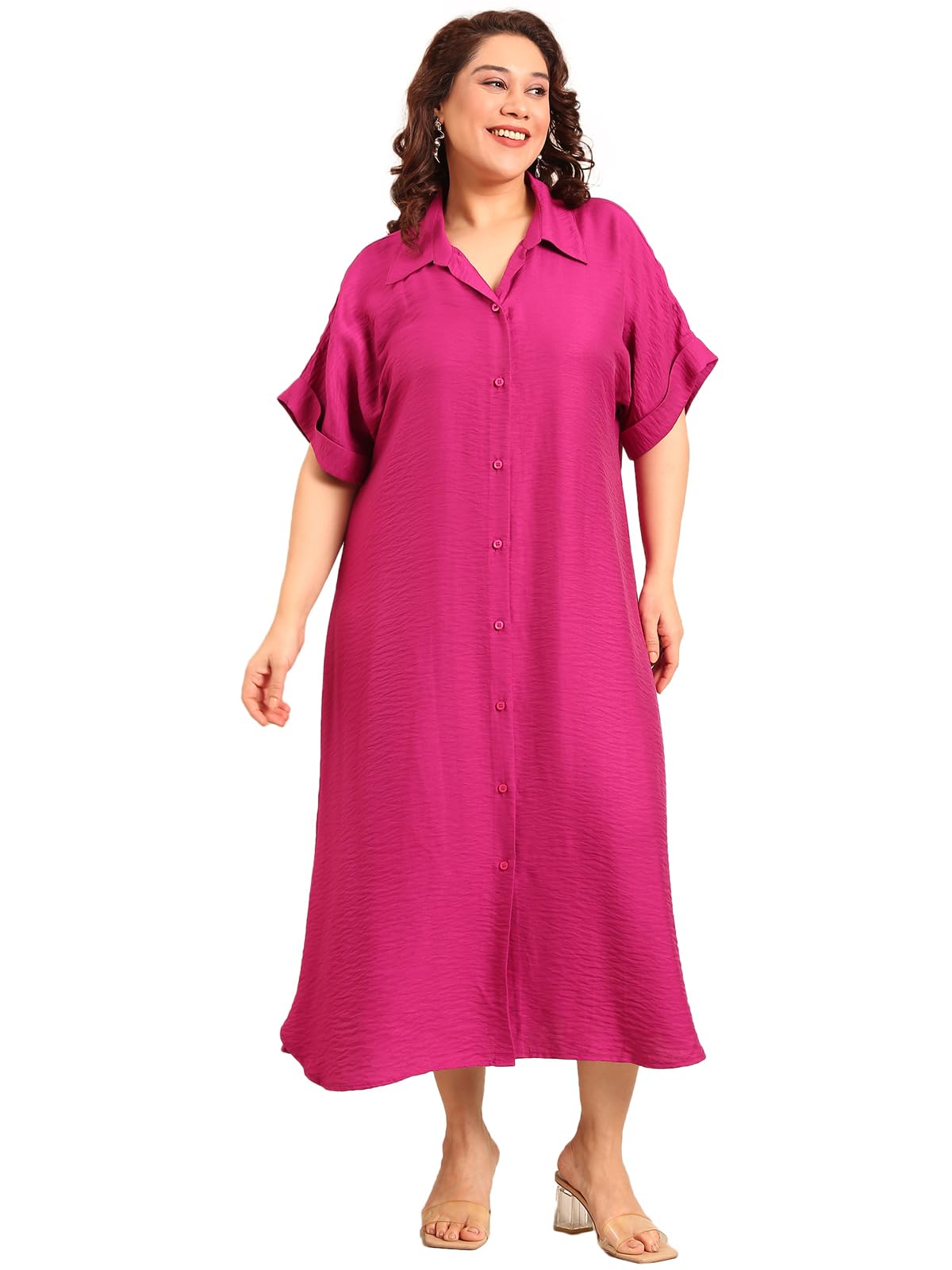 the pink moon Women's Plus Fit Drop Shoulder Pink Midi Dress (DRS 10K Rani)-picture-13