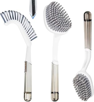 3 Pack Shower Scrub Brush Set Heavy-Duty Scrub Brushes for Cleaning with Long Handle, Stiff Bristles Grout Brush, Shower Scrubber for Bathroom, Bathtub, Kitchen, Tile, Floor, Grout, Sink & Carpet