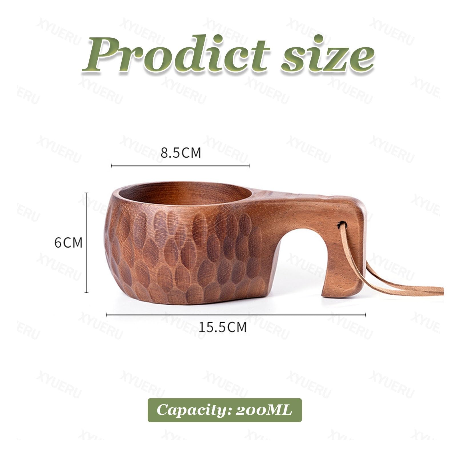 Taza de té de madera con asa, diseño nórdico tradicional, taza de camping hecha a mano con correa para el cuello para uso doméstico y exterior