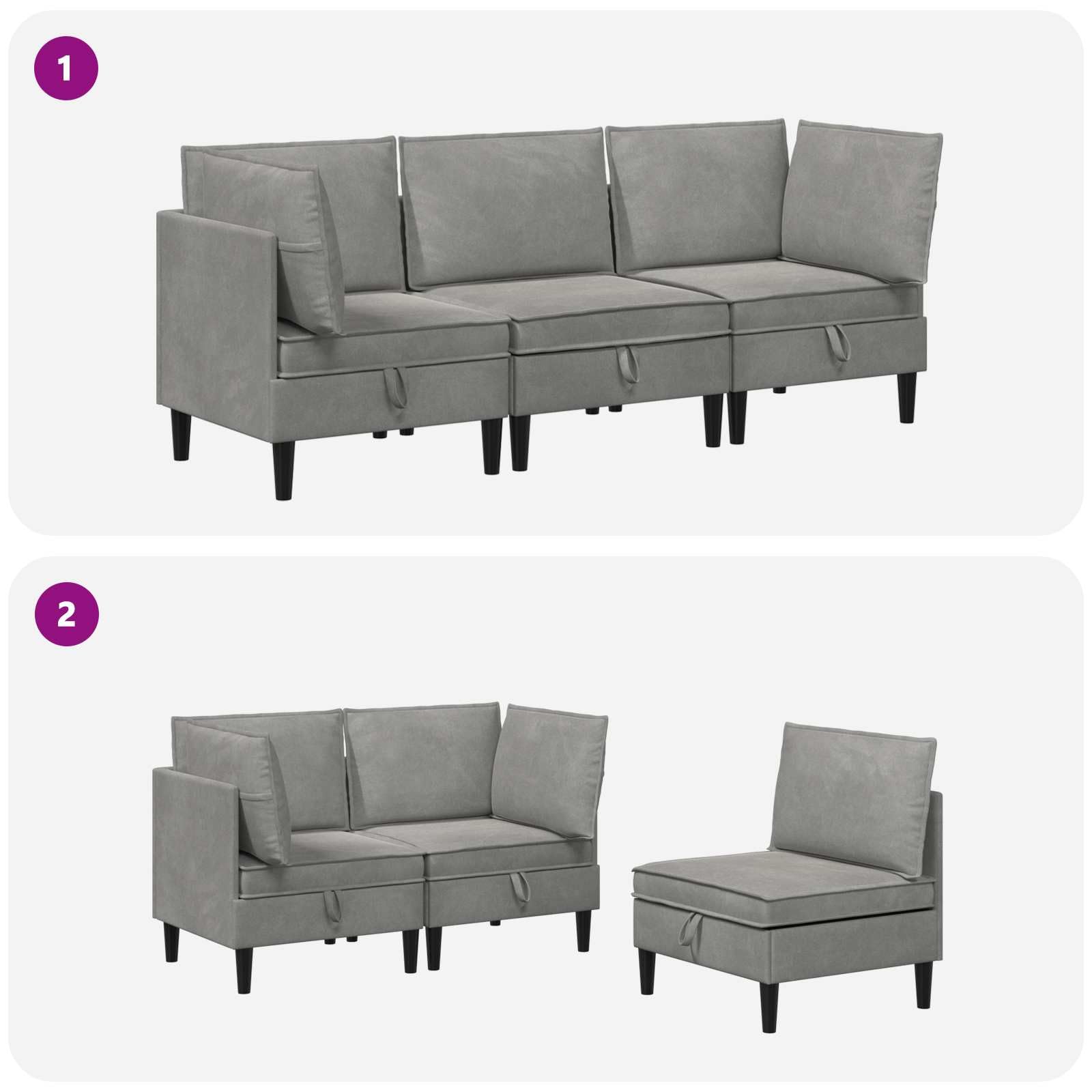 Wohnzimmergarnitur mit Kissen und Speicher, 3-teilig, Hellgrau, Samt, Sofa Set mit Sperrholzrahmen, 210 x 70 x 82 cm, ergonomisch, für Innenbereich, wohnzimmermöbel, sitzgruppe