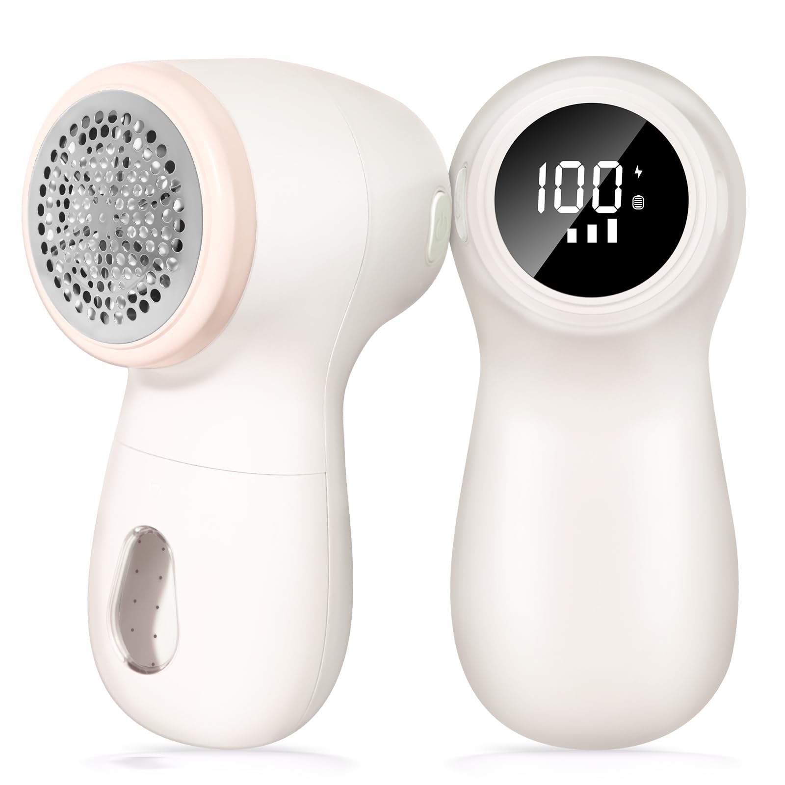 Lychico Fabric Shaver, Rechargeable Electric Lint Remover with Digital Display & 3-Speed Settings, Intelligent Auto Stop for Clothes, Sweaters, Furniture Upholstery - White
