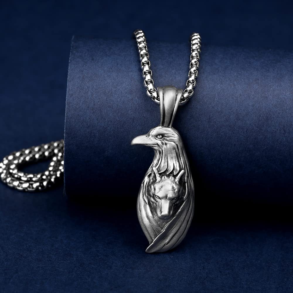 Collana Con Ciondolo Aquila, Collana Con Amuleto Totem Lupo Celtico Vintage Aquila Vichinga, Regalo Gioielli Lupo Animale Punk Da Ragazzo Da Uomo