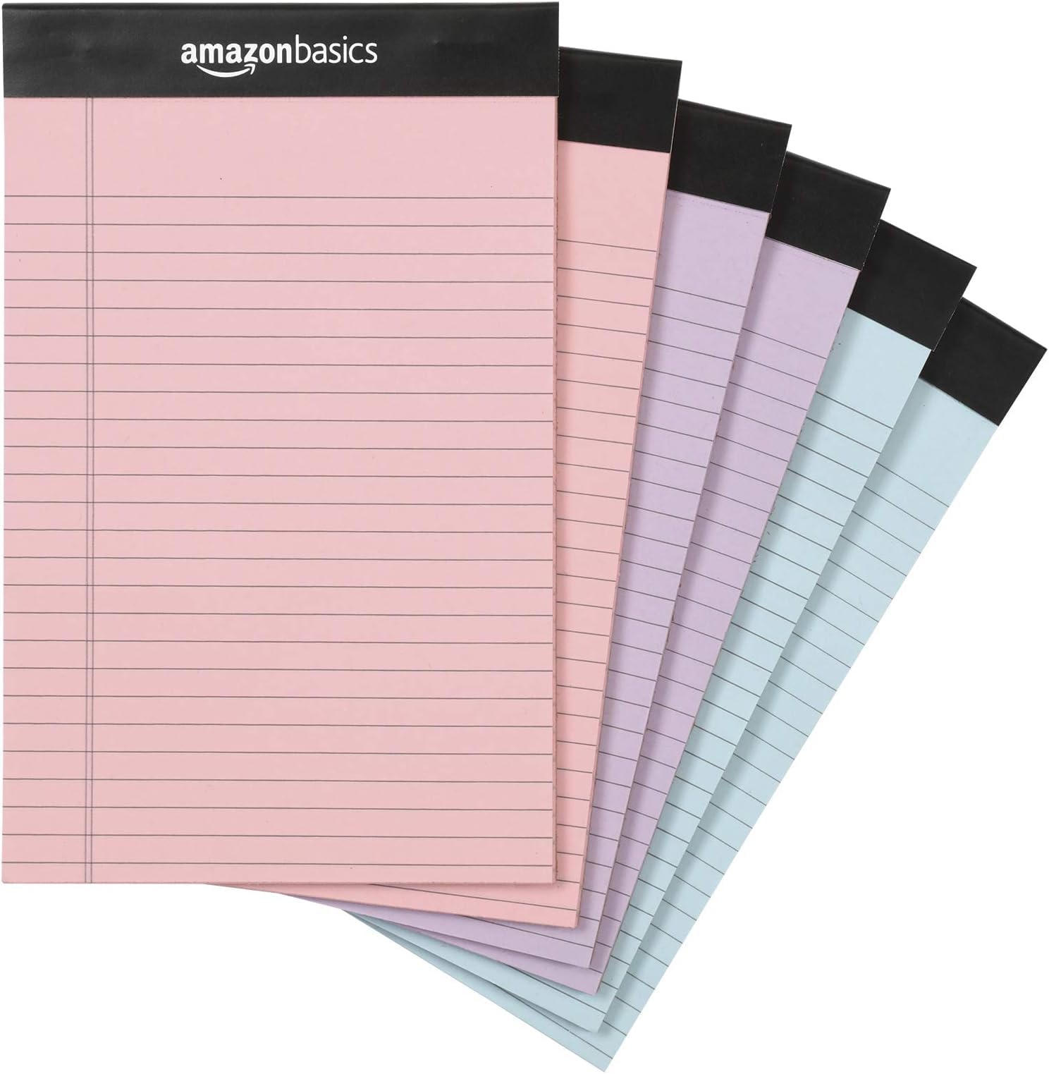 Amazon Basics Narrow Ruled Writing Pads, Perforated, 5" x 8", Multicolor, 50 Sheets (Pack of 72)