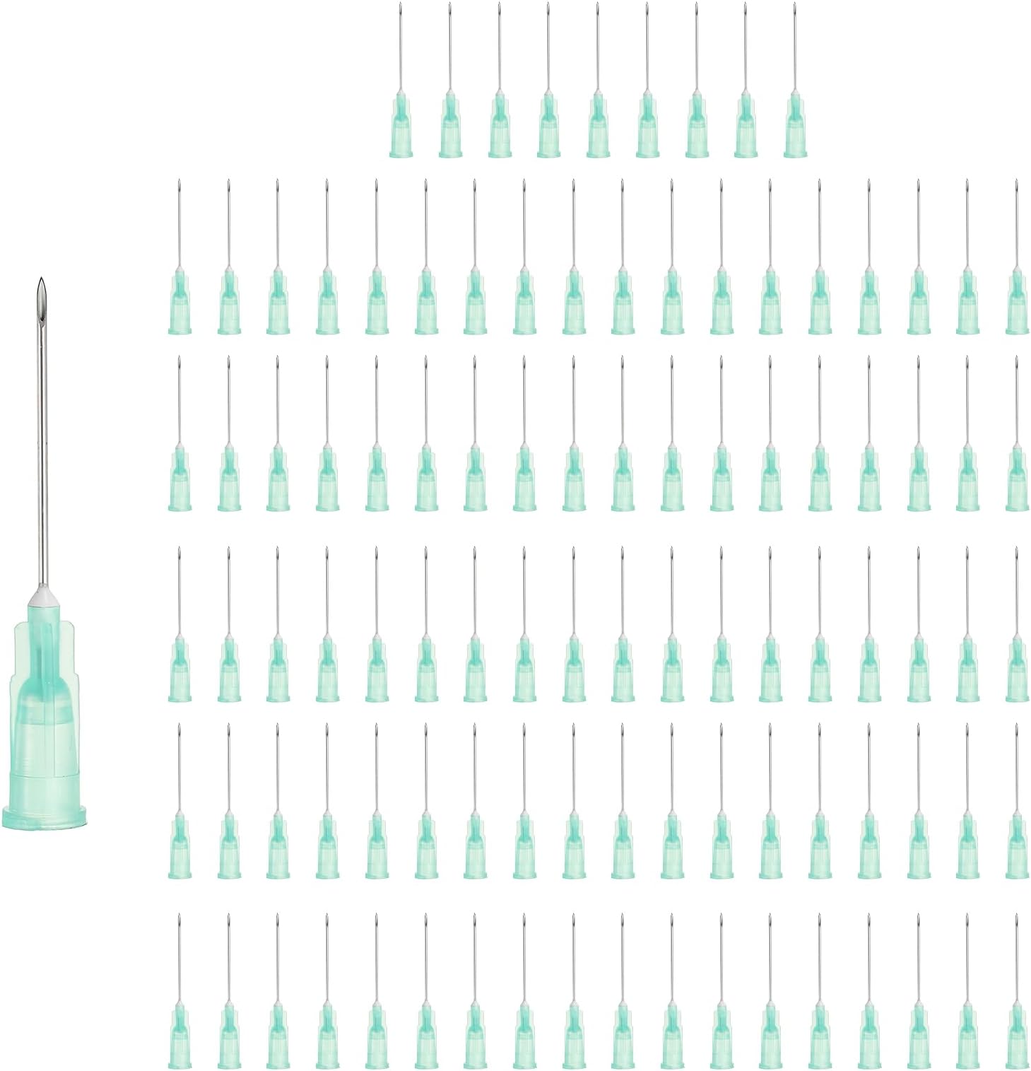 sourcing map 100 Pcs Tip Dispensing Needle, 21 Gauge Stainless Steel Dispensing Tips with Luer Lock 1.69" Pointed End Dispenser Needle for Measuring, Refilling Inks, Green