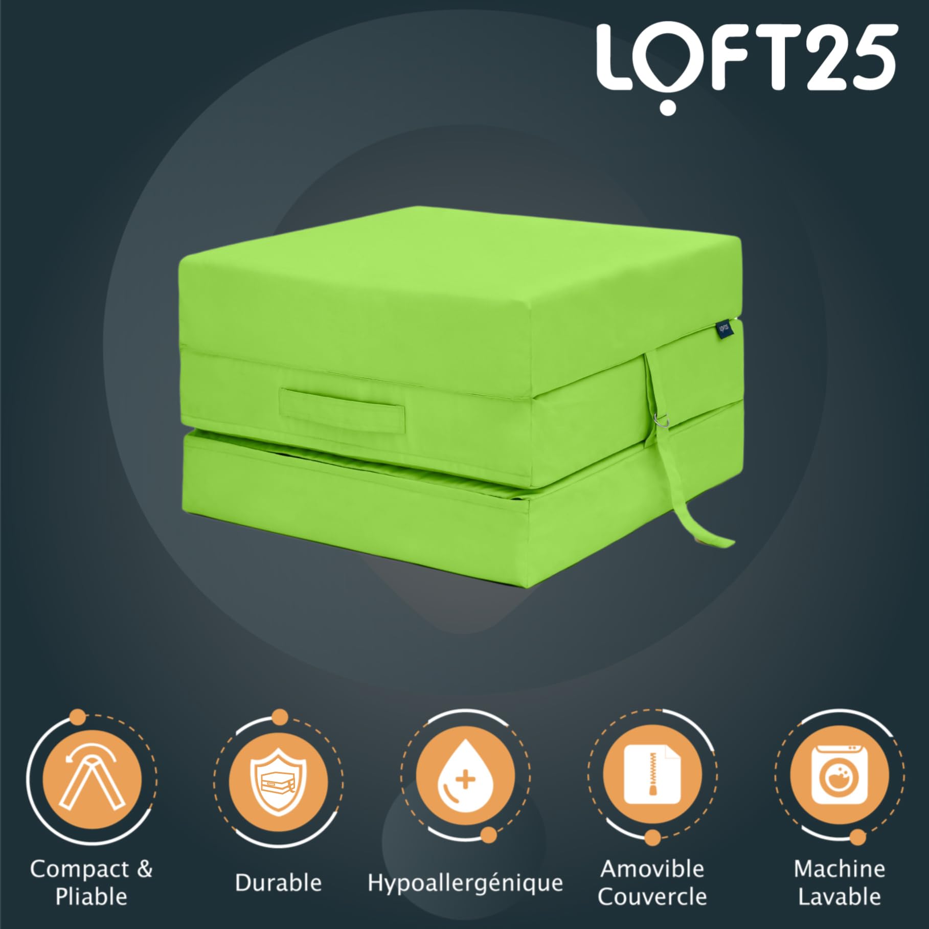 Loft 25 Lit En Z Pliable 25 Litres - Matelas Cubique Imperméable Avec Poignée (Bleu)