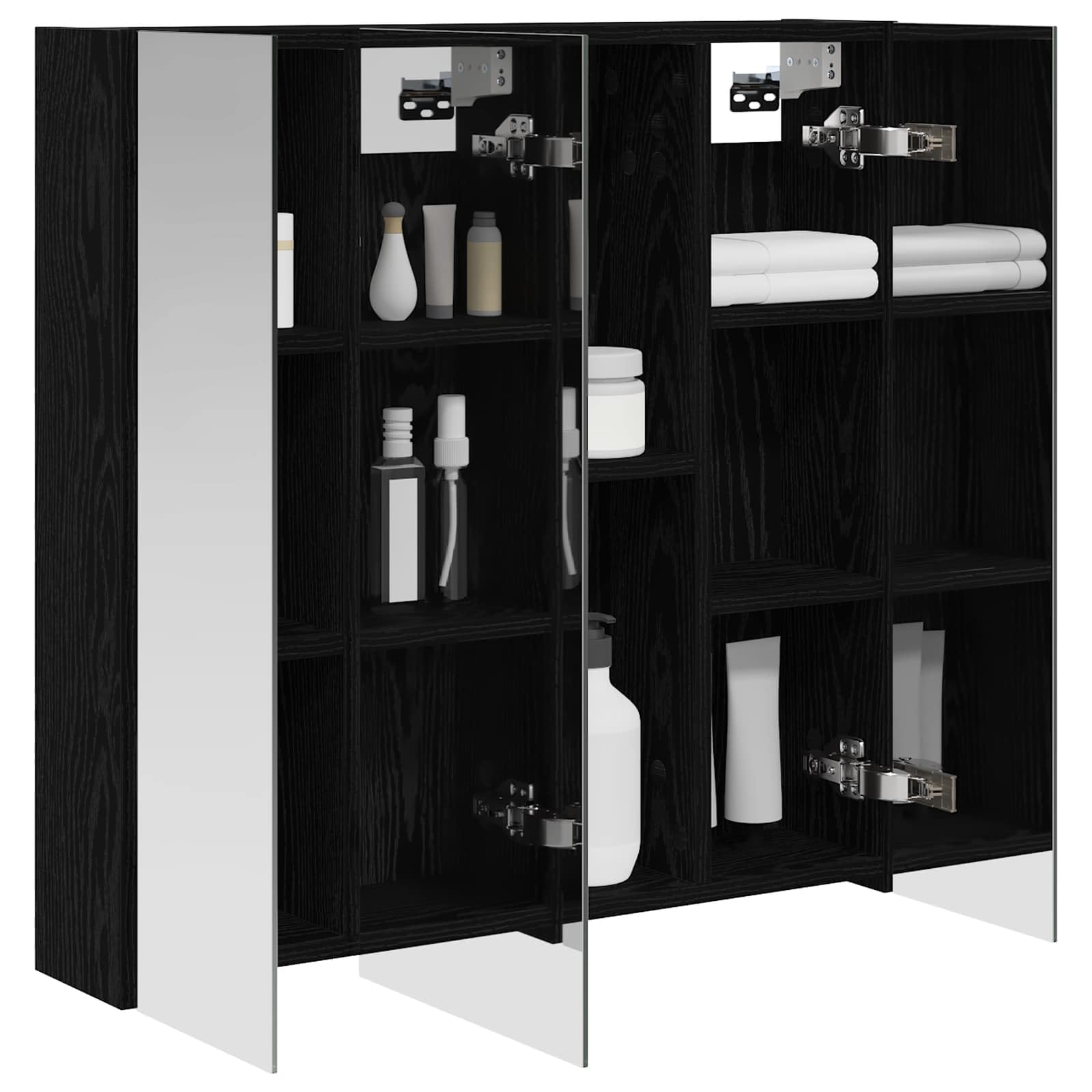Szafka łazienkowa z lustrem w kolorze czarnym o wyglądzie dębu z dwustronnym lustrem 70 x 14,5 x 70 cm, montaż na ścianie, schowek z regałem, idealna na umywalkę