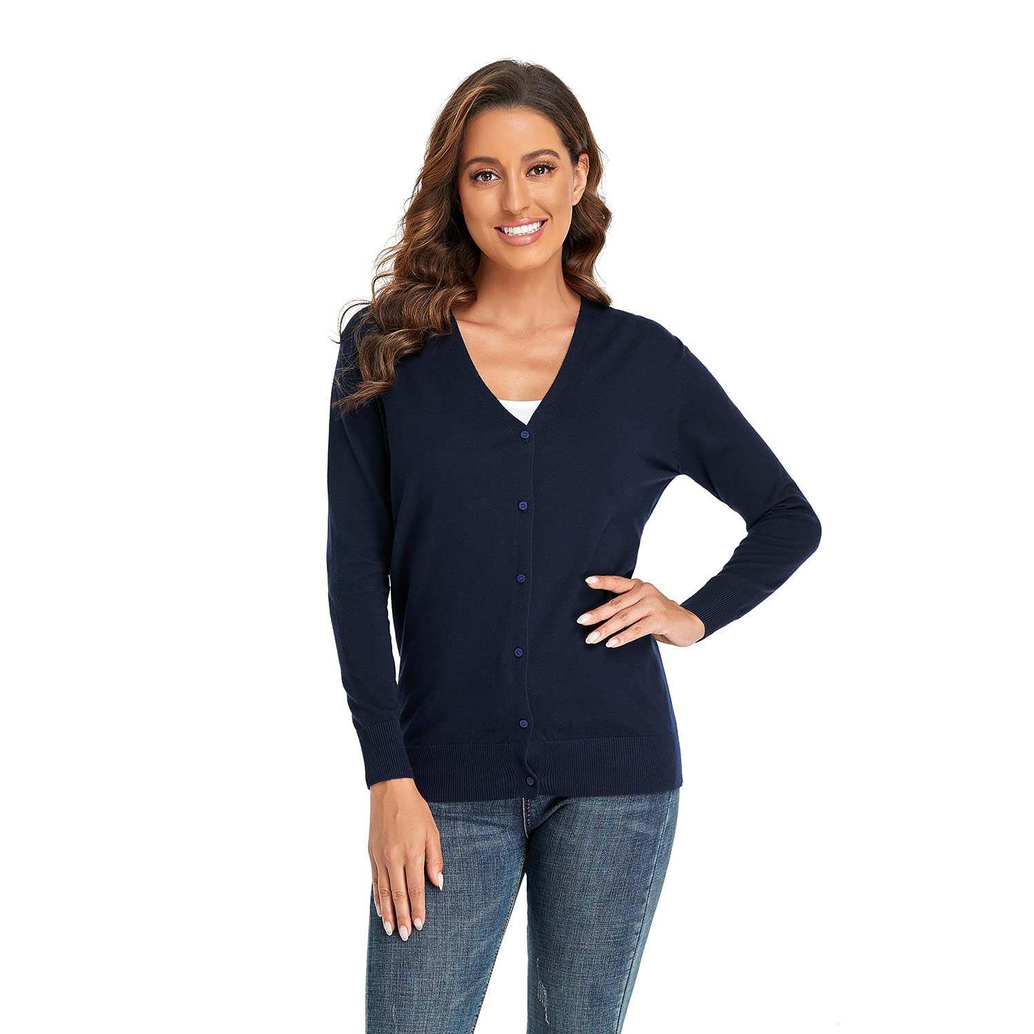 CUNYI Cardigan para Mujer Escote en V Rebeca de Punto Manga Larga