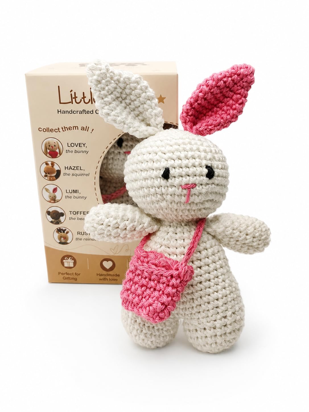 Crochet Bunny with Bag White and Pink