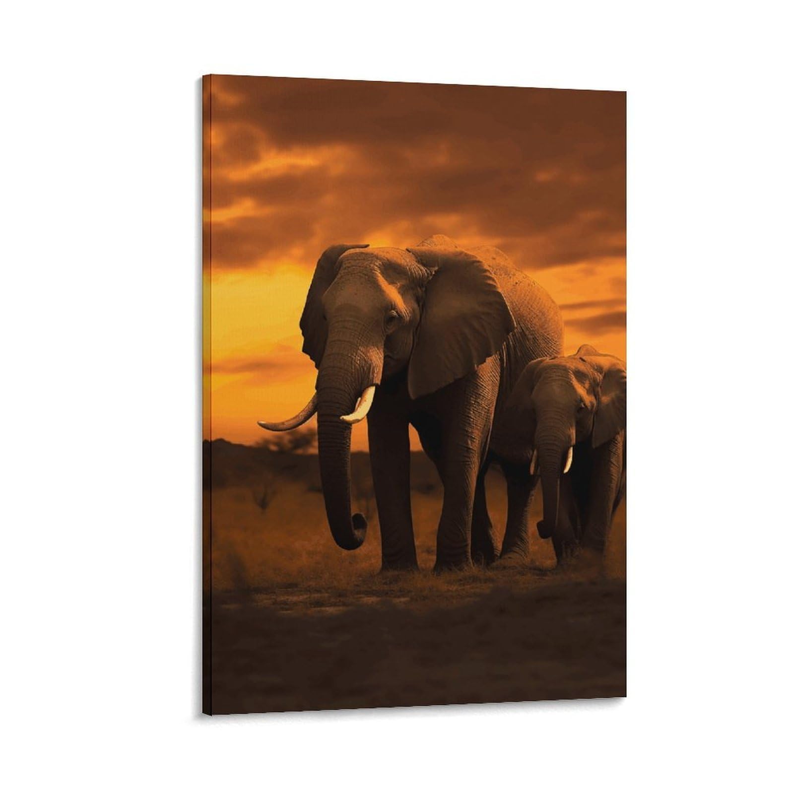 Canvas Wall Art for Living Room 16"x24" Modern Artwork Painting Pictures Hanging Canvas Prints Sunset Parent-Child Elephant Aesthetic Wall Art for Bedroom Bathroom Office Wall Art Print Decor Sunset