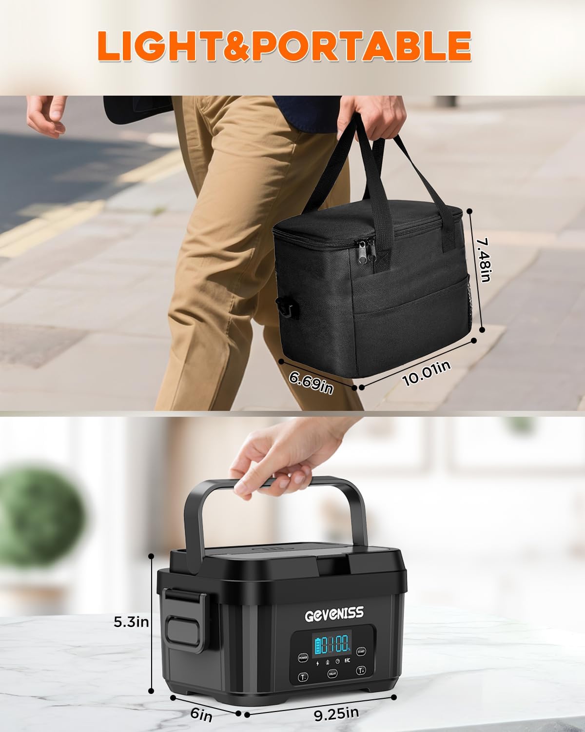 Cordless Electric Lunch Box for Adults – Battery-Powered Heated Lunch Box Food Warmer with 1.1L Stainless Steel Container, Timer Function, Leakproof, Portable for Work, Travel, Office - Image 8