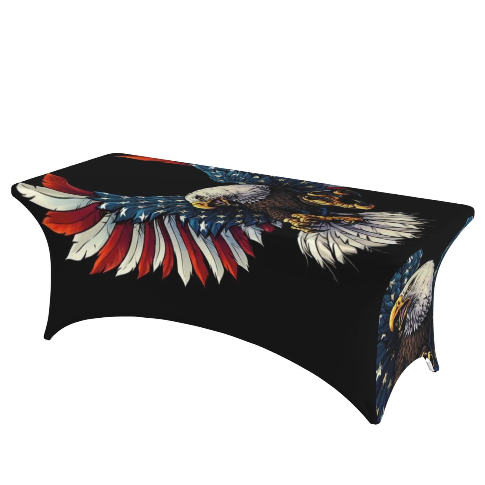 DCEHGEW 6FT Spandex Rectangular Table Cloth, American Eagle Flag Printed Fitted Elastic Tablecloths Washable Table Cover for Event, Wedding, Banquet & Party