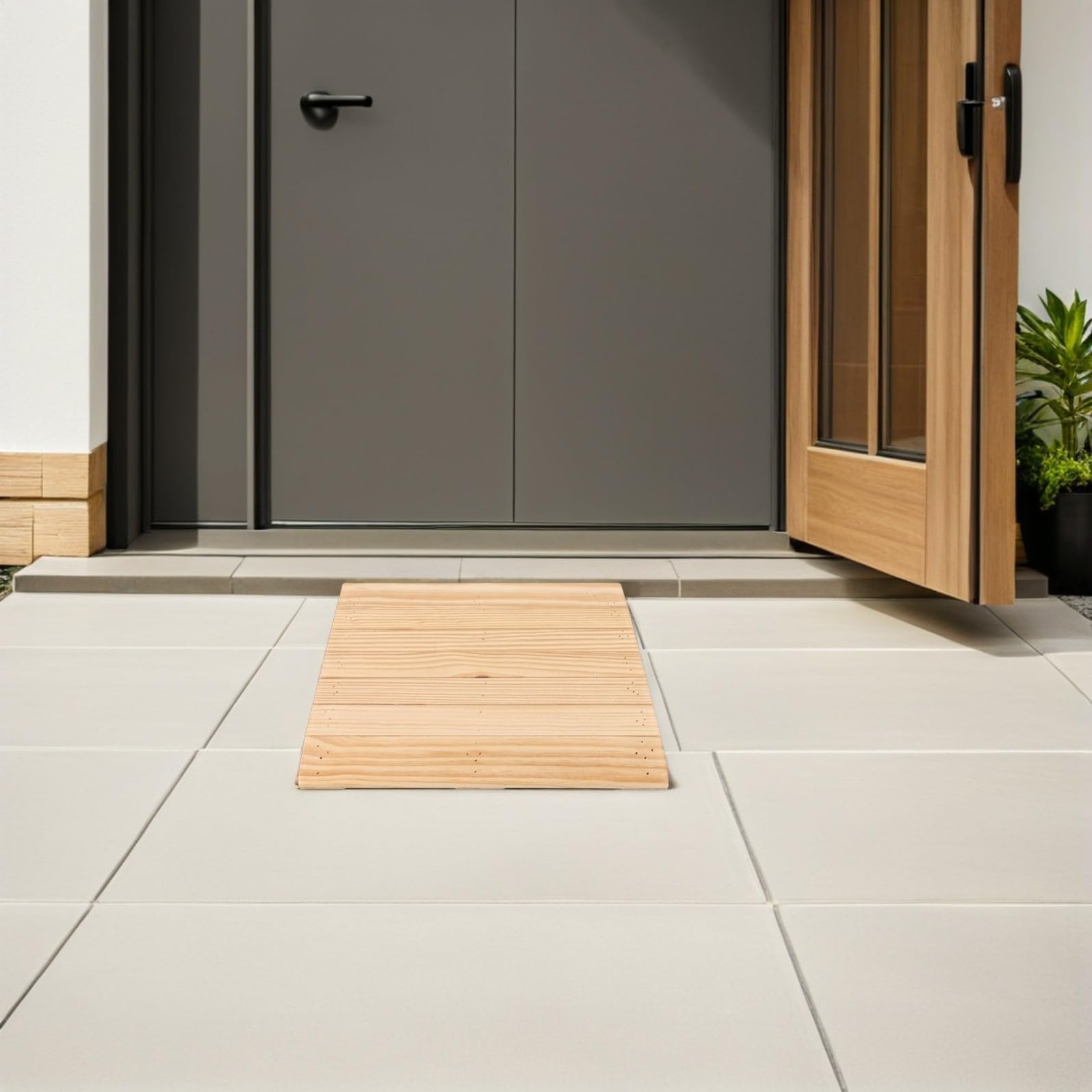 Rampa de Madera Portátil para Puertas Plataforma Inclinada Estable y Soporte Antideslizante para Scooters, Motocicletas y Sillas de Ruedas Hogar