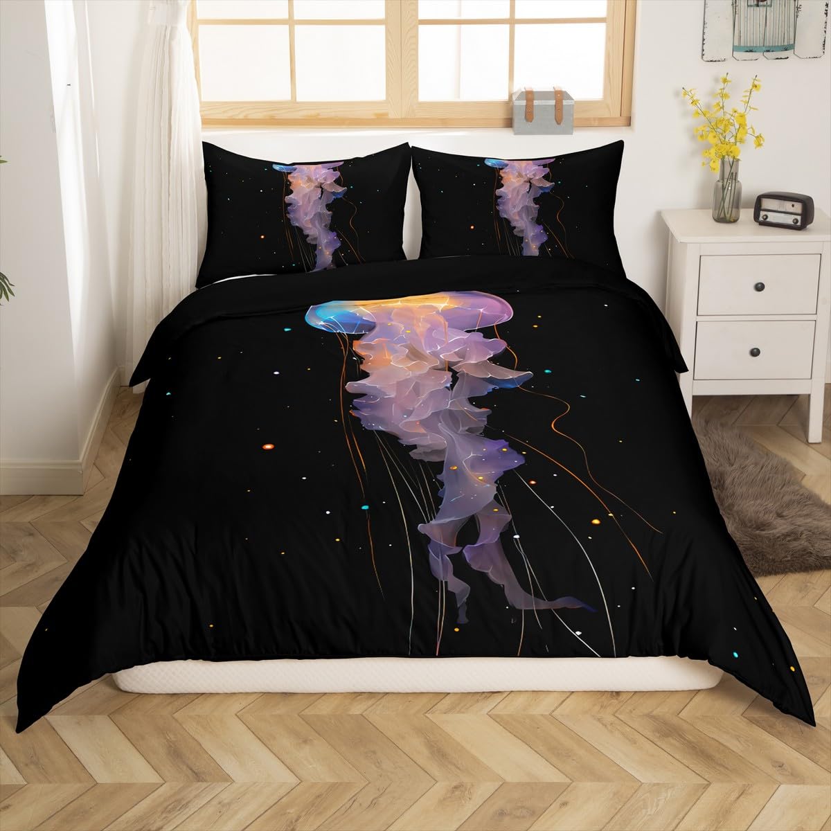 jejeloiu Boys Girls Ocean Duvet Cover Toddler Size, Beach Coastal Bedding Set Marine Life Sea Comforter Cover Kids Teens Bedroom Decor Bed Set with 1 Pillow Case (No Comforter)