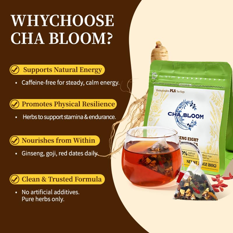 Ginseng Five Treasures Tea – Premium Traditional Chinese Herbal Infusion, Natural Tea Bags with Ginseng & Goji, 8g × 10 Packs - Image 3