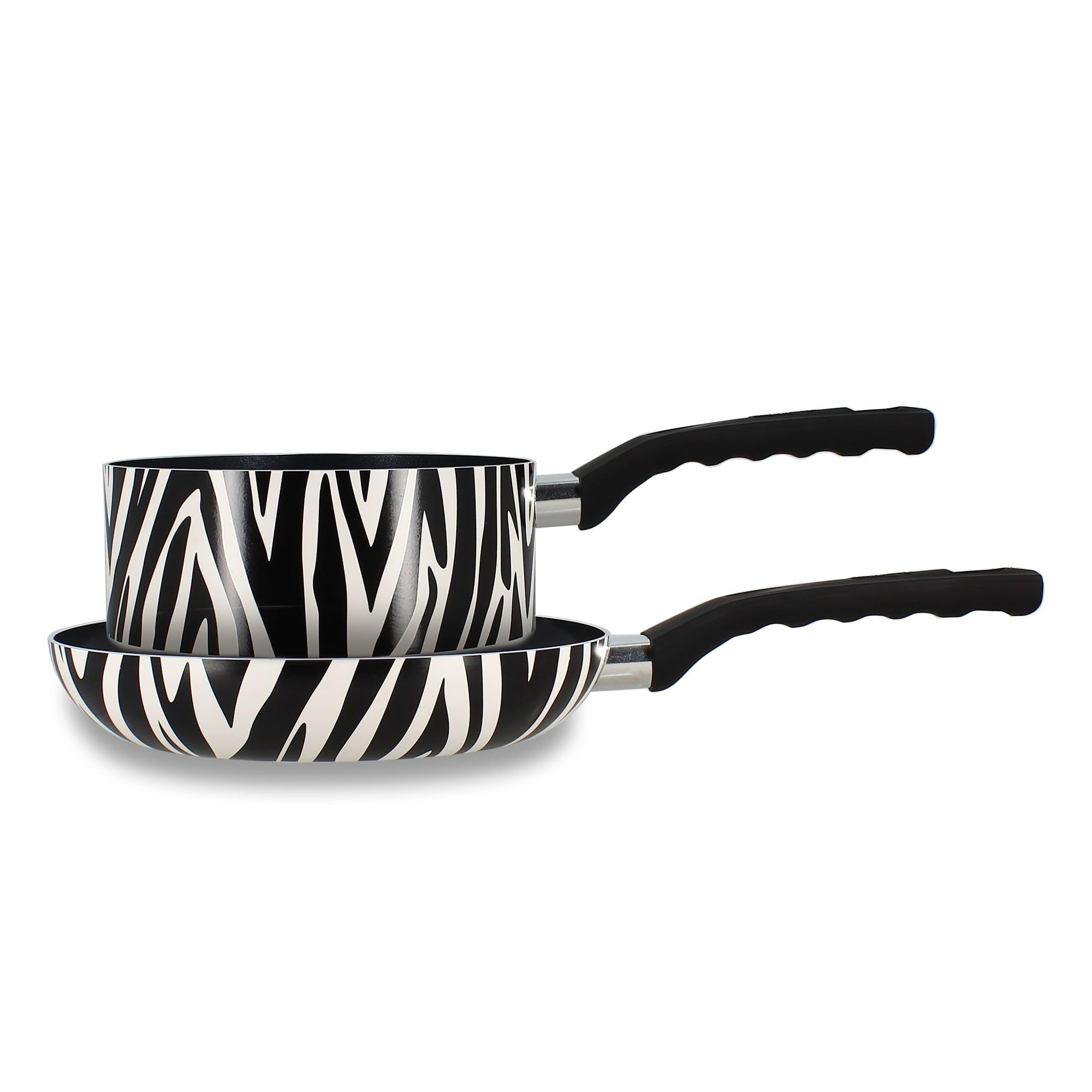 MENASTYL Lot Poêle 24cm et Casserole 18cm, design zèbre, céramique