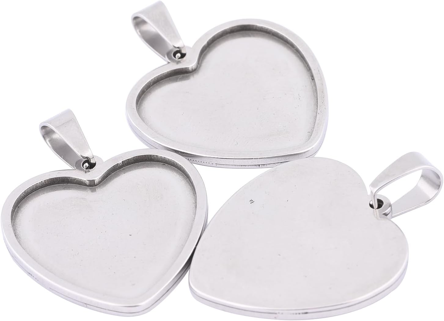 Reidgaller 10pcs Stainless Steel Heart Shape Cabochon Base Settings 25mm Blank Pendant Trays DIY Necklace Jewelry Bezel Findings