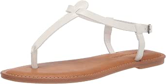 Amazon Essentials Women's Casual Thong Leather Sandal with Ankle Strap, Wide Width Available